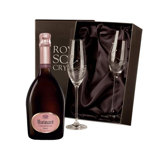 Ruinart Rose Champagne 75cl With Diamante Crystal Flutes